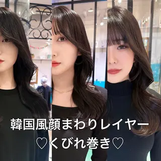 ロング カラー レイヤー🇰🇷小顔 見せ顔周り💕トモミのヘアスタイル