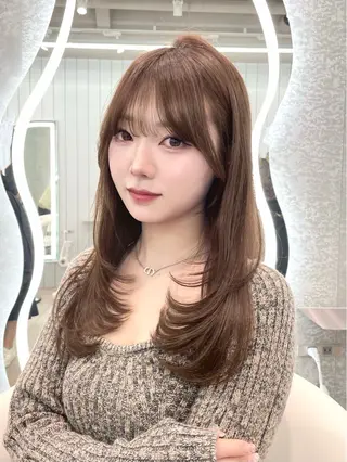 セミロング カラー 縮毛矯正ブリーチなし 🍒❤ゆうきのヘアスタイル