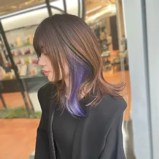 セミロング カラー ⭐️韓国ブリーチ 顔周りカット⭐️のヘアスタイル
