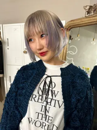 ショート カラー 縮毛矯正/暖色カラー ピンクベージュのヘアスタイル