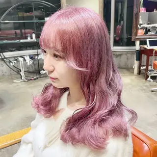 セミロング カラー ヘアアレンジ ピンク系カラー💗 ヘアセット特化のヘアスタイル