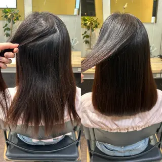 セミロング パーマ hubhair レイヤー/透明感のヘアスタイル