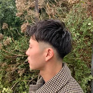 ショート メンズ スパイキーパーマ 柏NO1 藤本葉のヘアスタイル