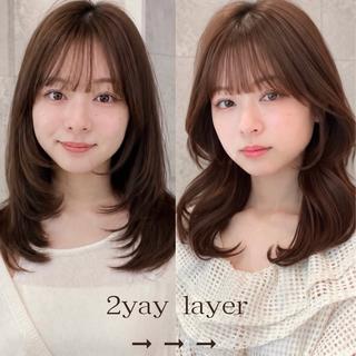 ミディアム ミディアムレイヤー 🧺艶カラー🤎原宿のヘアスタイル
