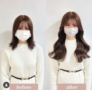 カラー セミロング ✨️韓国風カラー✨️ 最高級エクステ✨️のヘアスタイル