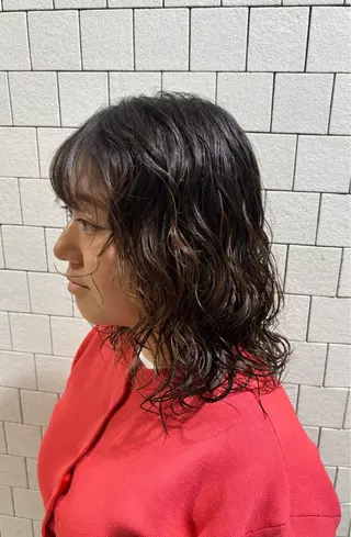 ミディアム パーマ 萩原 琳之祐のヘアスタイル