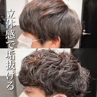 ショート カラー パーマ ヘアアレンジ メンズ 新宿御苑前/ボブ 髪質改善Ryuseiのヘアスタイル