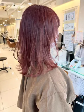 セミロング カラー ヘアアレンジ ハイトーンピンク🍑 ブリーチ🍑RINAのヘアスタイル