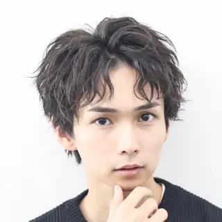 ショート カラー パーマ メンズ 🔥メンズ極🔥韓国 シャドウ/波巻き柿崎のヘアスタイル