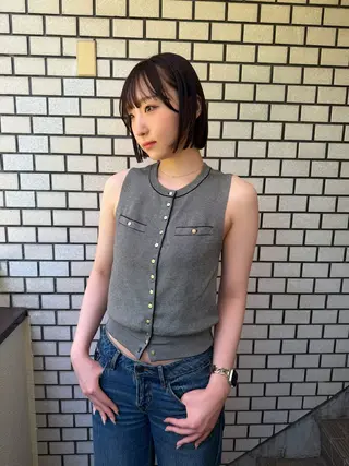 ミディアム カラー 縮毛矯正ボブ&顔まわ レイヤー♡TOMOEのヘアスタイル
