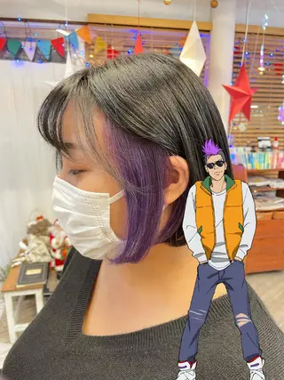 ミディアム カラー インナーカラー 推し ブリーチ  髪質改善のヘアスタイル