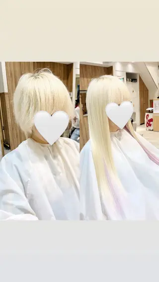 ロング ハイトーンカラー シールエクステのヘアスタイル