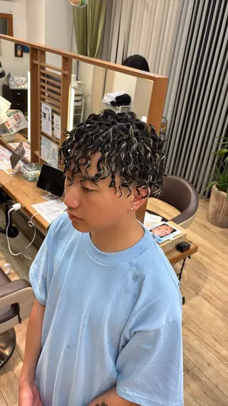 ショート メンズ 洛樹 /フェード/ ハイライト/パーマのヘアスタイル