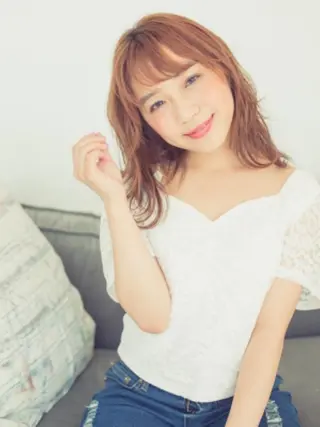 カラー パーマ セミロング VALLET博多駅 髪質改善&縮毛矯正のヘアスタイル