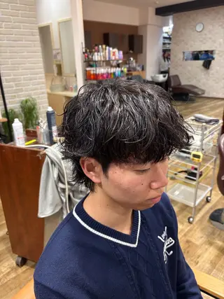 ミディアム パーマ メンズ 鶴田 将清のヘアスタイル