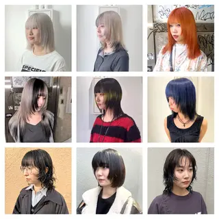 ミディアム カラー パーマ Muミュー/ブリーチ ハイトーン　Wカラーのヘアスタイル