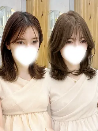 ミディアム かなこ/ミディアム レイヤー／ワンカールのヘアスタイル