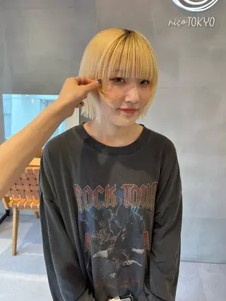 ミディアム カラー 縮毛矯正ボブ&顔まわ レイヤー♡TOMOEのヘアスタイル
