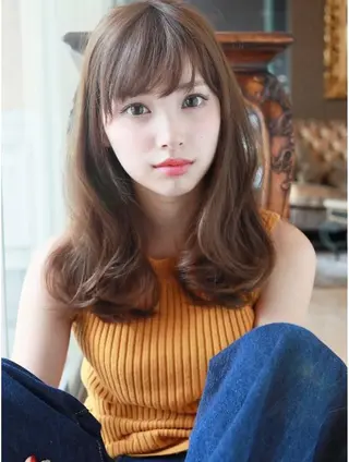 セミロング カラー パーマ ヘアアレンジ 【公式】amble luxe池袋東口🩷のヘアスタイル