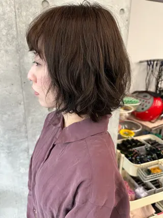 ミディアム カラー パーマ ボブ/ゆるふわ ボブパーマ/とういのヘアスタイル