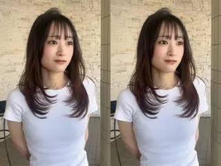 ミディアム オリーブカラー/ レイヤー特化/みづきのヘアスタイル