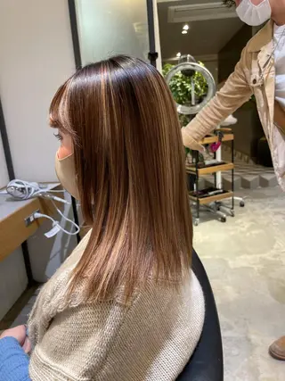 ミディアム ハイライトバレイヤー ジュ&縮毛矯正✨櫻野のヘアスタイル