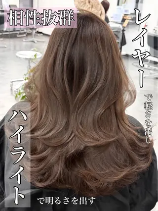 ロング カラー ハイライト/レイヤー 河原町/Manatoのヘアスタイル