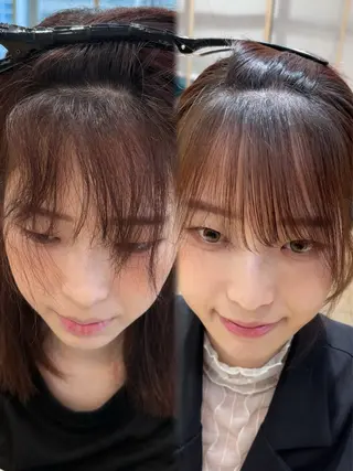 ロング 表参道小顔カット前髪 割れ改善クロスパーマのヘアスタイル