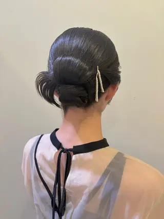 ミディアム ヘアアレンジ ボウ🪞早朝ヘア /メイク/マツパのマツエク・マツパデザイン