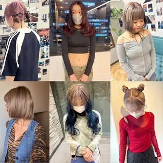 ミディアム カラー パーマ ヘアアレンジ デザインカラー/ボブ ブリーチカラー/ユリのヘアスタイル