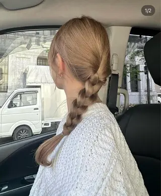 ロング コテ巻き風パーマ 縮毛矯正が得意のヘアスタイル