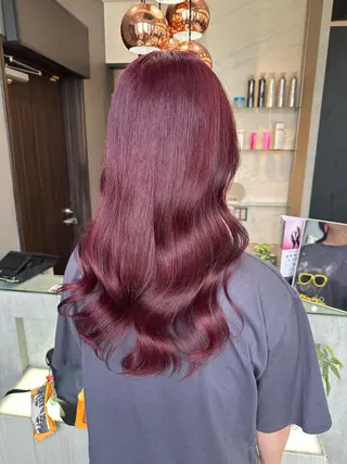 セミロング カラー 天神暖色カラー レイヤー・髪質改善のヘアスタイル