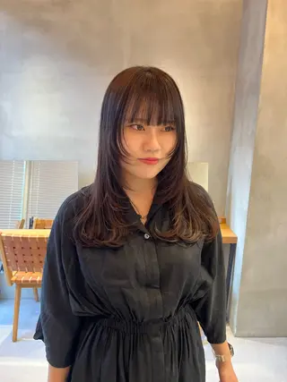 セミロング カラー 縮毛矯正ボブ&顔まわ レイヤー♡TOMOEのヘアスタイル