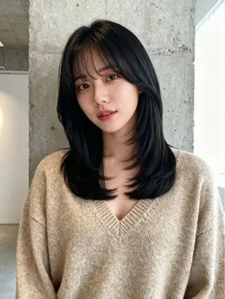 セミロング カラー 韓国レイヤーカット 🫧大阪梅田レイヤーのヘアスタイル