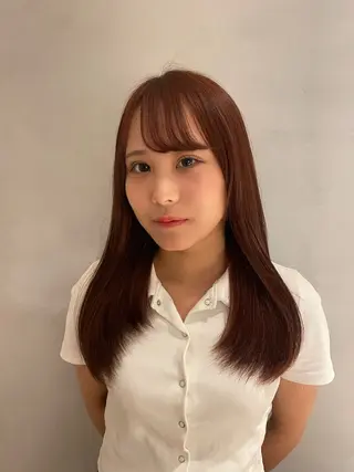 カラー 縮毛矯正/暖色カラー ピンクベージュのヘアスタイル