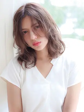 ミディアム カラー パーマ ヘアアレンジ 髪質改善/韓国風 レイヤー/田村祐樹のヘアスタイル