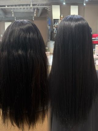 ロング カラー パーマ 縮毛矯正/暖色カラー ピンクベージュのヘアスタイル