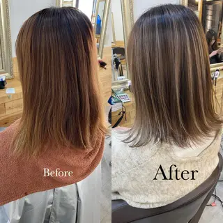 ミディアム カラー ヘアアレンジ ネイル マツエク・マツパ ハイライト、レイヤー カット/西梅田/中西のヘアスタイル