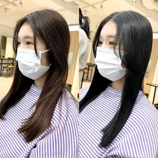 ロング カラー パーマ ヘアアレンジ メンズ キッズ ネイル マツエク・マツパ アイブロウ 似合せレイヤー／ 柔らか透明感カラーのヘアスタイル