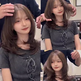 セミロング ブリーチなしWカラー /レイヤーカット大阪のヘアスタイル
