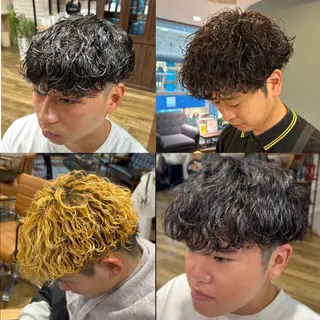 ミディアム パーマ メンズ 鶴田 将清のヘアスタイル