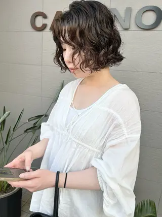 ショート パーマ ご予約はインスタ のみ🌿@n7g10のヘアスタイル