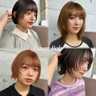 ミディアム ヒナ/レイヤーカット 艶感ワンカラーのヘアスタイル