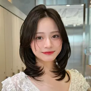 ミディアム カラー ハッシュカット/レイ ヤー/🌟チャンのヘアスタイル