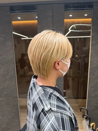 ショート カラー メンズ 縮毛矯正/暖色カラー ピンクベージュのヘアスタイル
