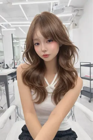 セミロング カラー 盛れるベージュ✨韓国 レイヤーkanatoのヘアスタイル