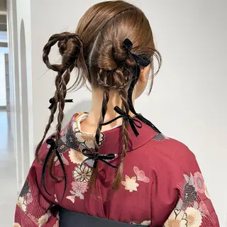 ヘアアレンジ ダブルカラー,透け カラーHINARIのヘアスタイル