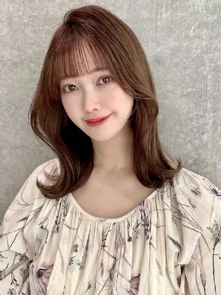 セミロング まつパ/暖色カラー/ 藤枝/🎀みゆ💖のヘアスタイル