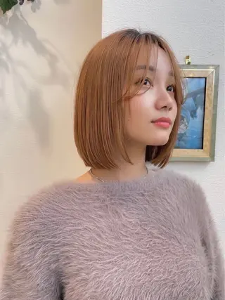 ミディアム パーマ 髪質改善縮毛矯正 ボブレイヤーRINAのヘアスタイル