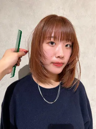 ミディアム ayano/パーマ/ 暖色カラーのヘアスタイル